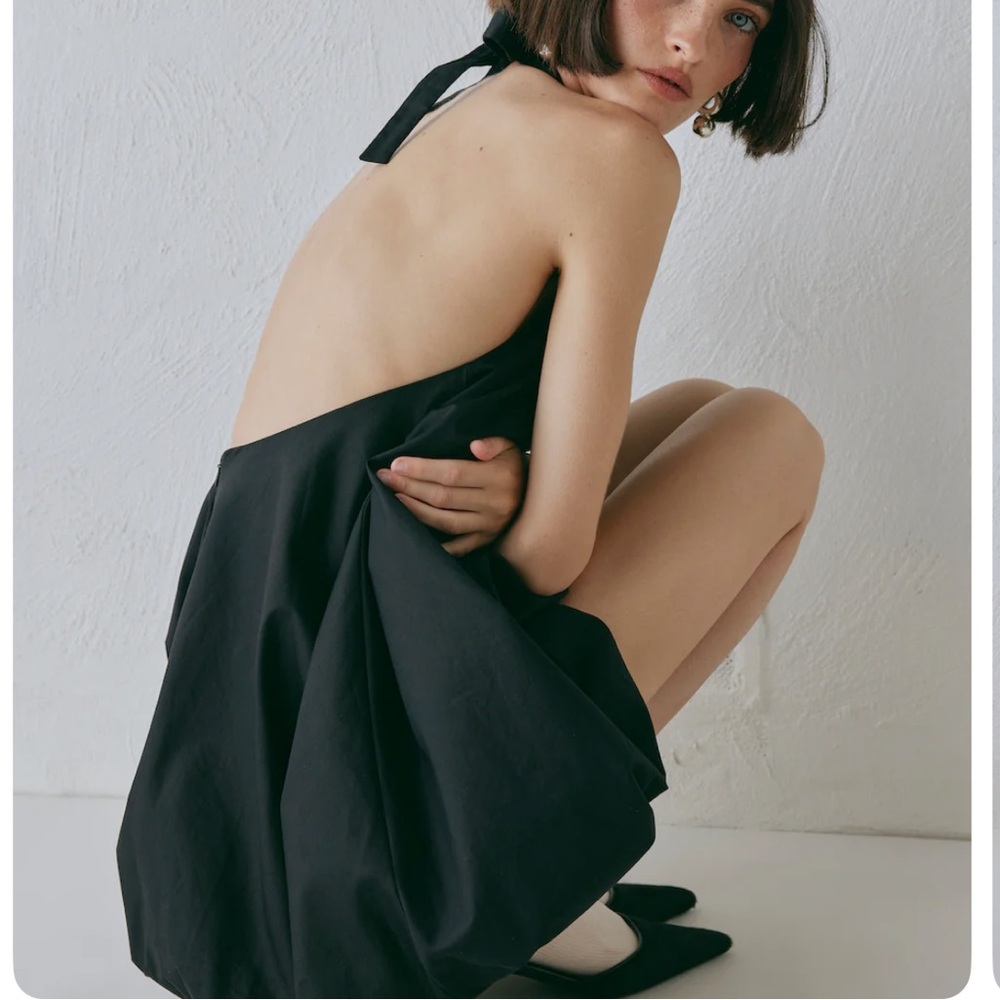 Halter bubble black mini dress